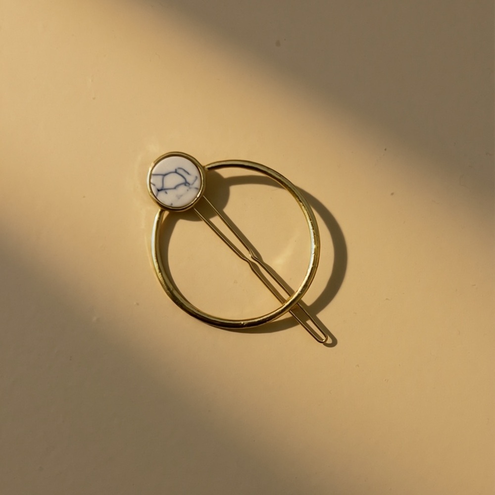 Gold Hair Clip with Marble Detail